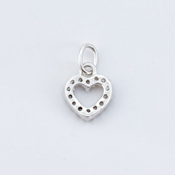 Vintage Sterling Silver 925 Cubic Zirconia Open Heart Charm Pendant - Picture 4 of 6